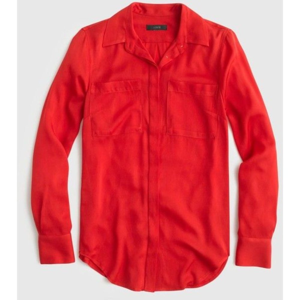 J.Crew Red silk pocket blouse - Picture 4 of 11